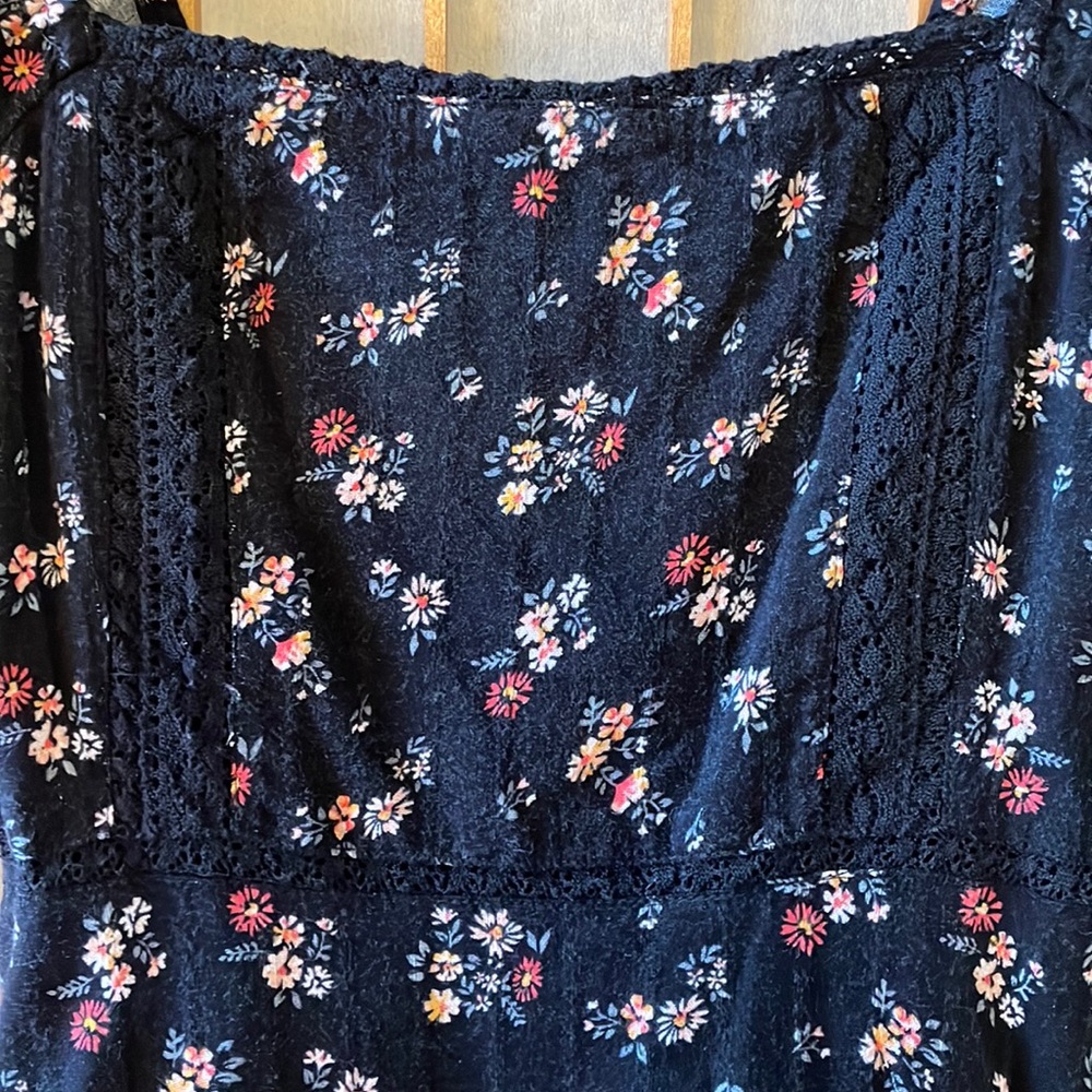 American Eagle Tiered Lace Black Floral Mini Dress S - Picture 4 of 9